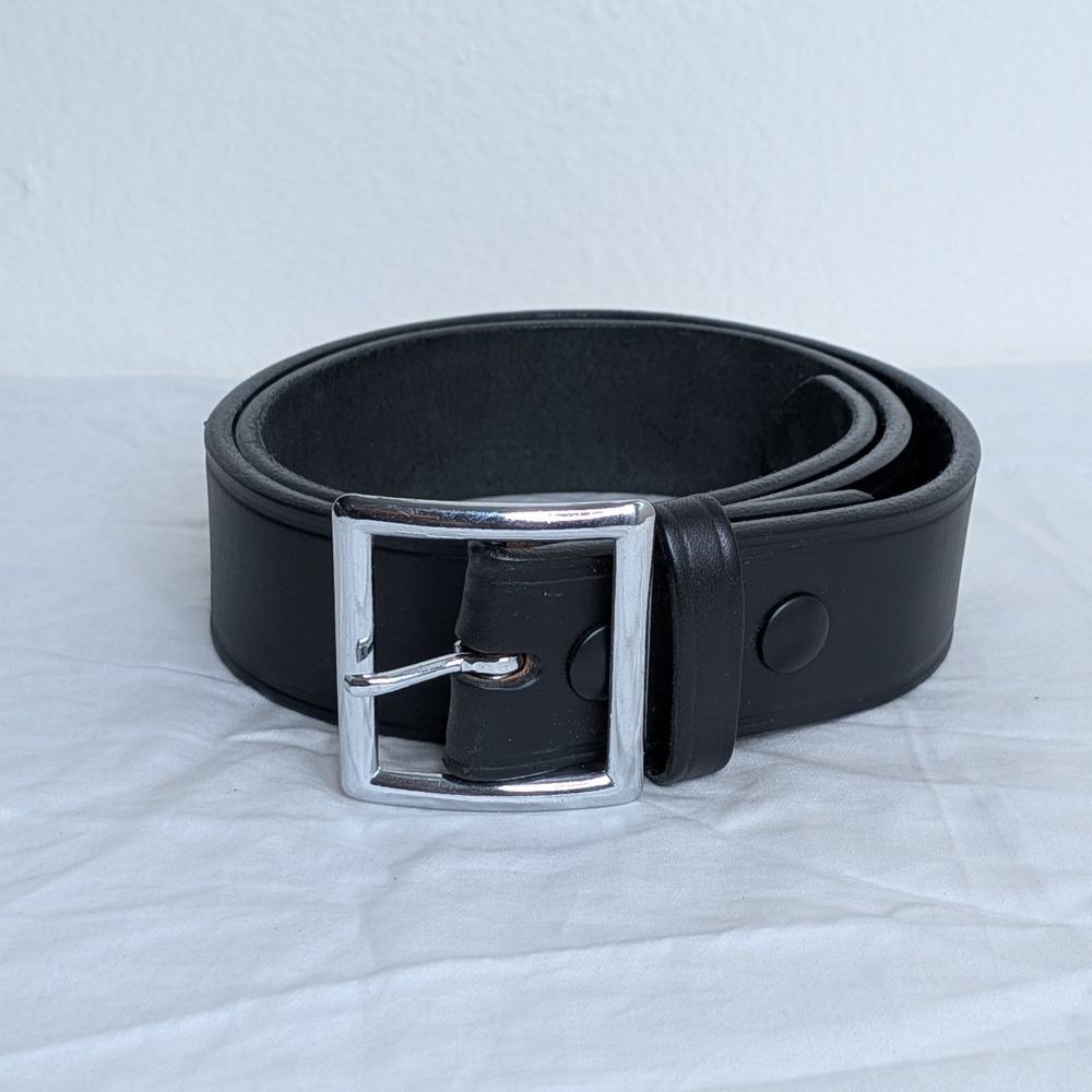 Boston Leather 6505 Black Leather Belt Silver Buckle Made in USA Size 36